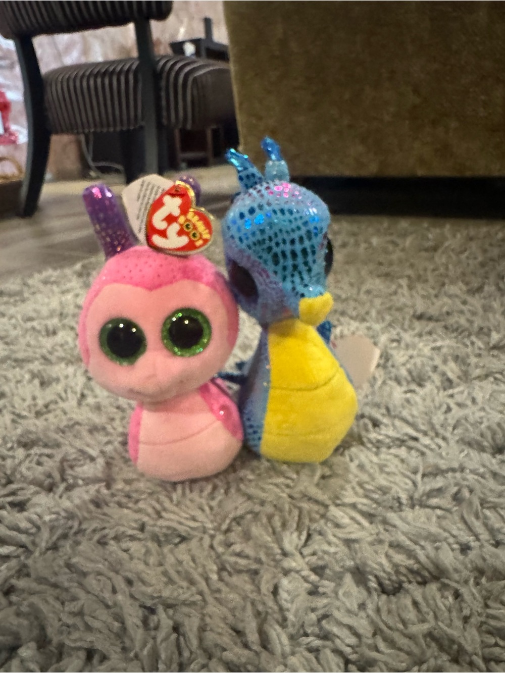 TY Sequin Dragon Plush Pair - Pink and Blue